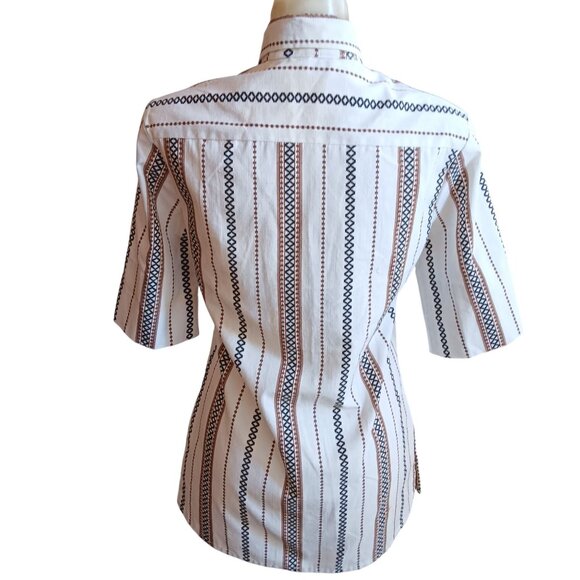 Vintage Women's Medium Tunic Top 1970s Striped Geometric Dallas Groovy Granny - Picture 6 of 8